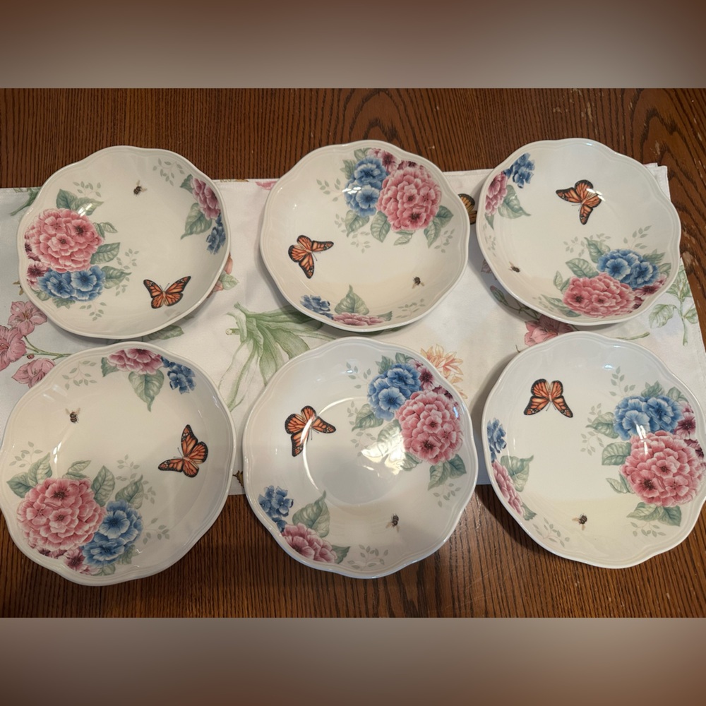 Lenox butterfly Meadow Hydrangea Pasta Bowl set of 6